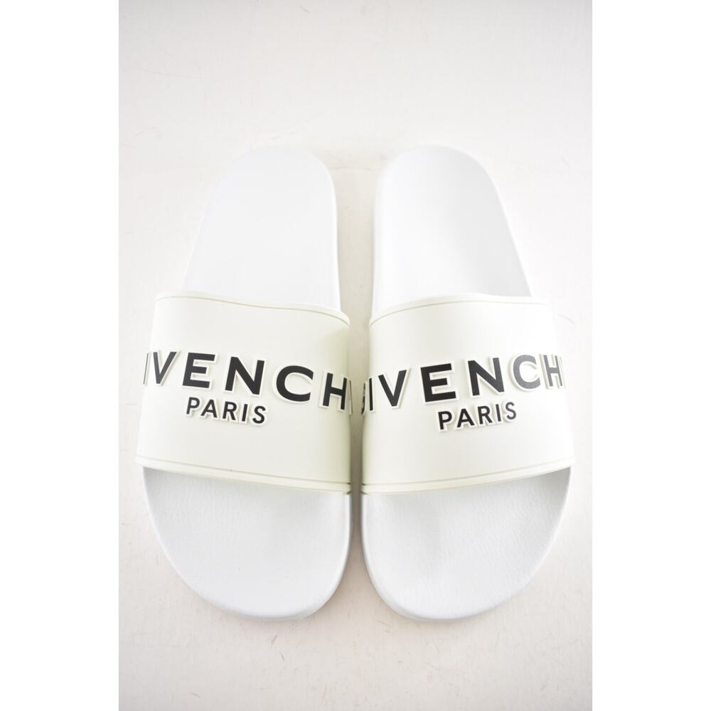 Givenchy Mens Pool Flat White Black Logo Rubber Beach Sandal Slide Slip On 45 12 - Picture 9 of 16